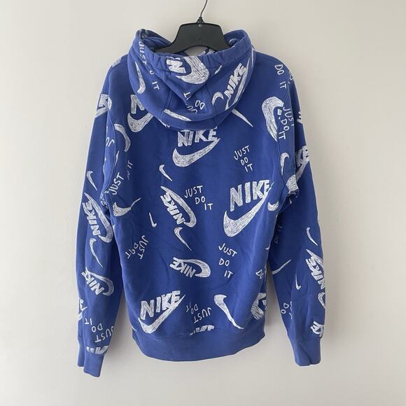 Nike Hoodie Sweatshirt Blue All Over Print‎ Just Do It Logo Swoosh Size S Sports - Picture 2 of 7
